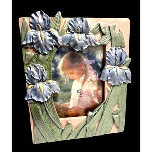 Figi Hand-Painted Ceramic Picture Frame With Blue Iris Floral Design 3.5" x 5"